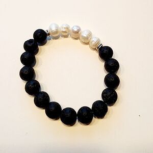 Lava Rock And Pearl Bracelet